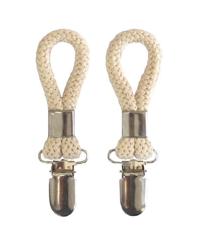 Tredoni 2 Tea Towel Clips - Cloth Hanger Holder Brackets - Braided Cotton Loop, Ivory - Image 1